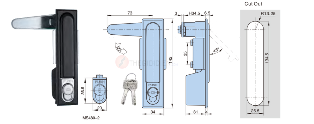 [OEM.2400584883] MS480 Khoá Tủ Điện Nhôm 140mm 