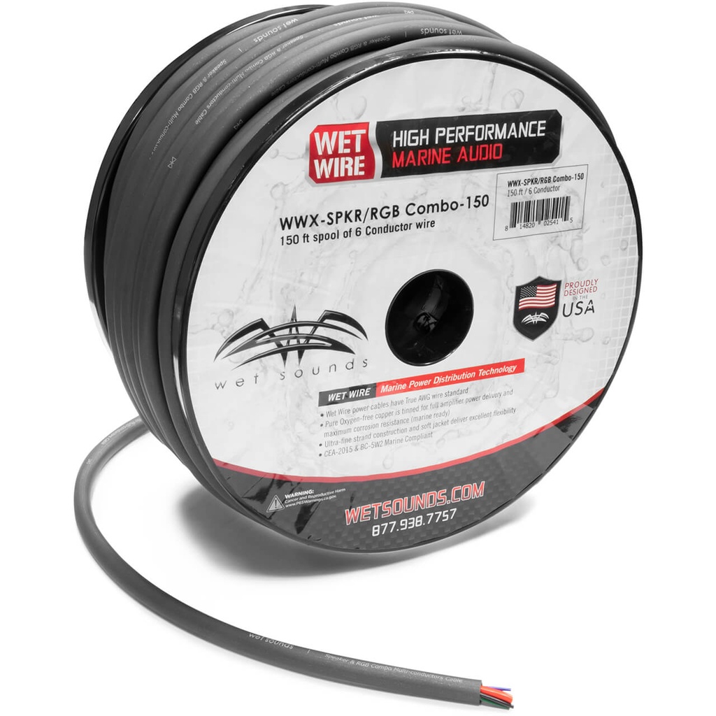 Wet Sounds 6 Conductor Wire - 12 Gauge Speaker Wire w/22 Gauge RGB Wire, model #: WWX-SPKR/RGB COMBO-
150