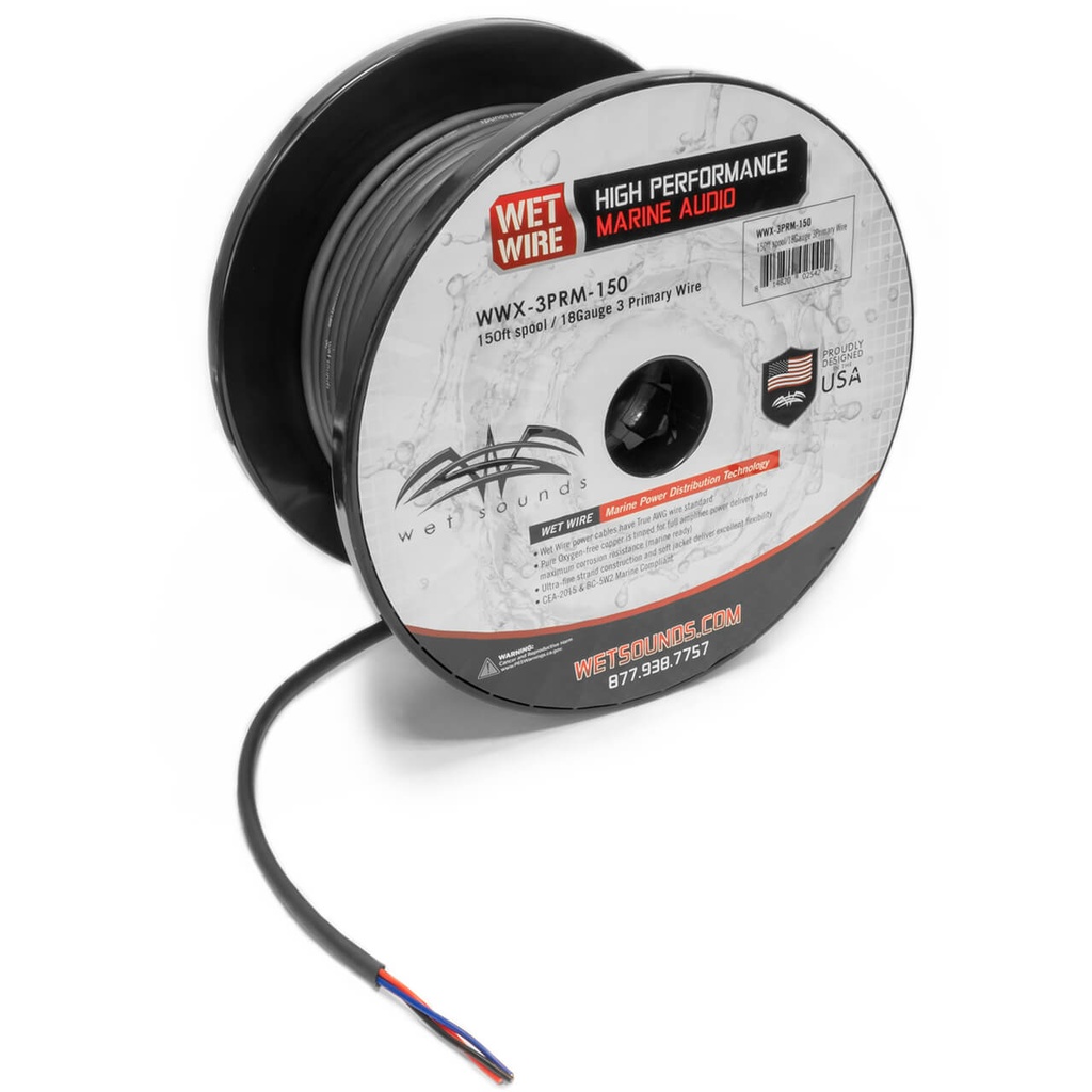 Wet Sounds 3 Conductor 18 Gauge Primary - Power Ground & Remote Wire - 150ft Spool, model #: WWX-3PRM -150