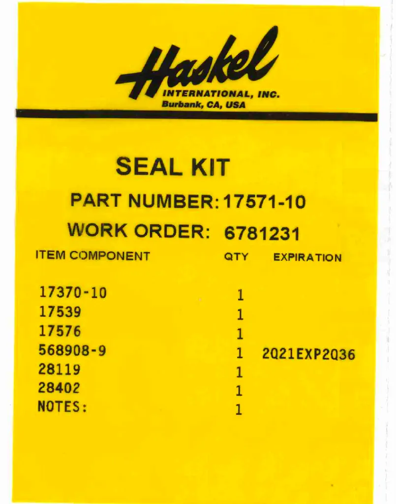 [Haskel.17571-10] Haskel 17571-10 Fluid Section Seal Kit