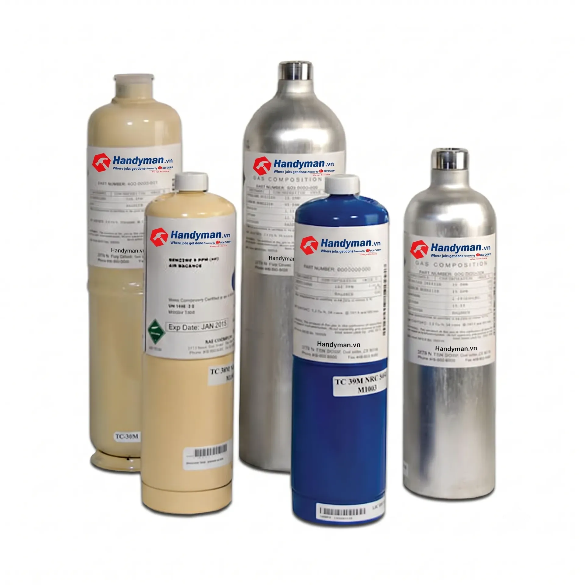 [HANDYMAN.8L.CALIBRATIONGAS] Hỗn hợp khí hiệu chuẩn trong bình nhôm mới 0,8 lít, van BS4  Thành phần hỗn hợp khí:  O2: 20,9% VOL (thể tích)  CO: 500 ppm  H2S: 50 ppm  CH4: 60% LEL (giới hạn nổ dưới)  CO2: 2,5% VOL (thể tích)  Khí nền: N2 (Nitơ)