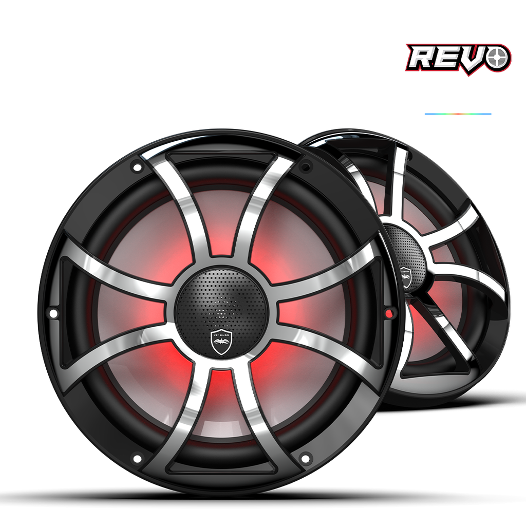 Wet Sounds Black XS / Stainless Overlay Grille 10” Coaxial Speakers (pair), model #: REVO CX-10 XS-B-SS S2 / Loa đồng trục Wet Sounds Black XS / Stainless Overlay Grille 10” (cặp), model #: REVO CX-10 XS-B-SS S2