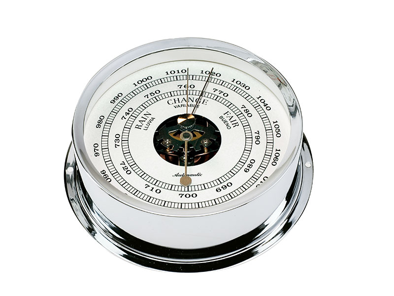 Autonautic 120 mm brass barometer. Chrome. Wall fixing mounting ring incl., part no: B120C