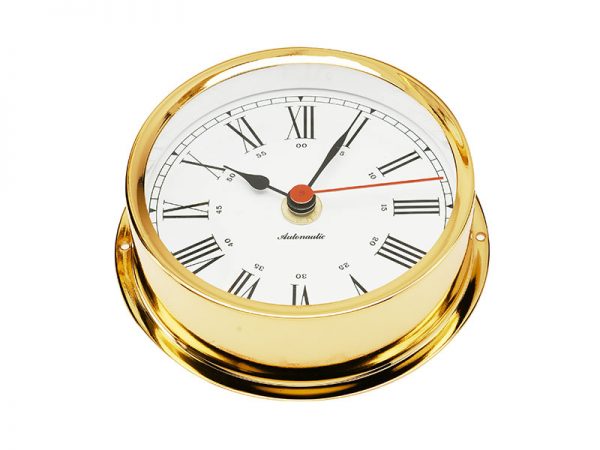 Autonautic 120 mm brass quartz clock. Gold plated. Wall fixing mounting ring incl., part no: R120D