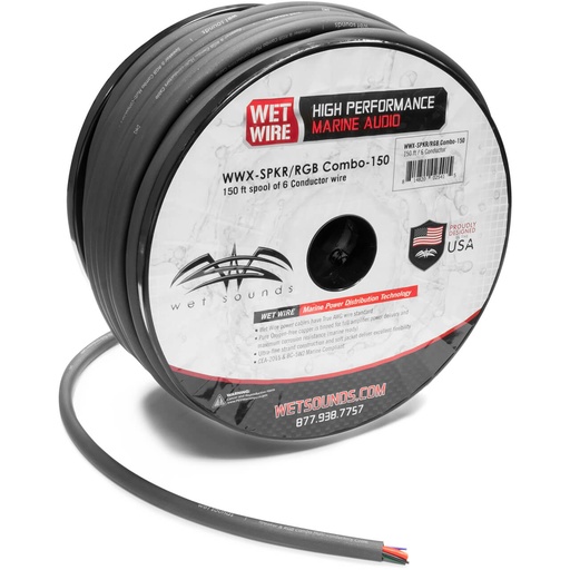 [WWX-SPKR/RGB COMBO-
150] Wet Sounds 6 Conductor Wire - 12 Gauge Speaker Wire w/22 Gauge RGB Wire, model #: WWX-SPKR/RGB COMBO-
150