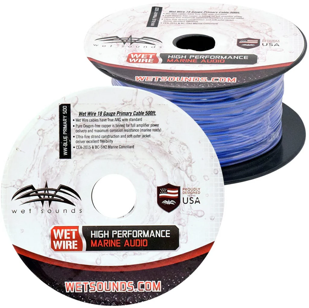 [WWX-BLUE PRIMARY 500] Wet Sounds Blue 18 gauge Remote Primary Wire - 500ft Spool, model #: WWX-BLUE PRIMARY 500