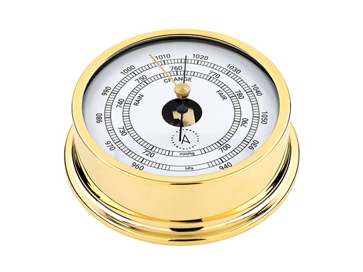 [B120D] Autonautic 120 mm brass barometer. Gold plated. Wall fixing mounting ring incl, part no: B120D