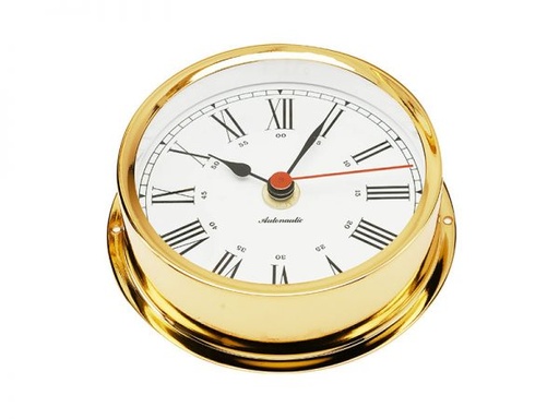 [R120D] Autonautic 120 mm brass quartz clock. Gold plated. Wall fixing mounting ring incl., part no: R120D