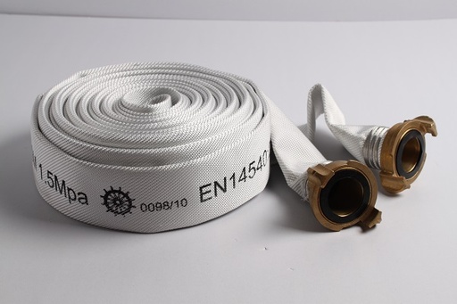 [MERTEX-2060] 2.0" x 60M WHITE SYNTHETIC POLYESTER FIRE HOSE BS 6391 Type 1 Standard : Inner dia. 51,5 mm+2,0, weight per m: 0,27kg. Certificate: EU Wheel Mark